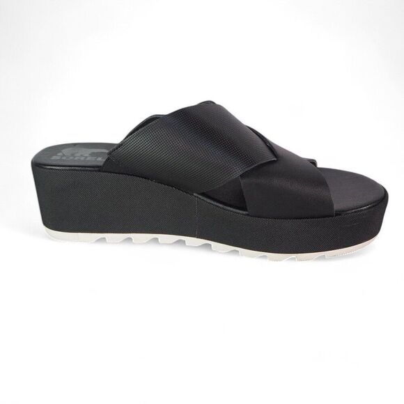 Sorel Cameron Flatform Mule Wedge Slip-on Sandals Black NL4632-010 Women's 11 - Picture 8 of 10